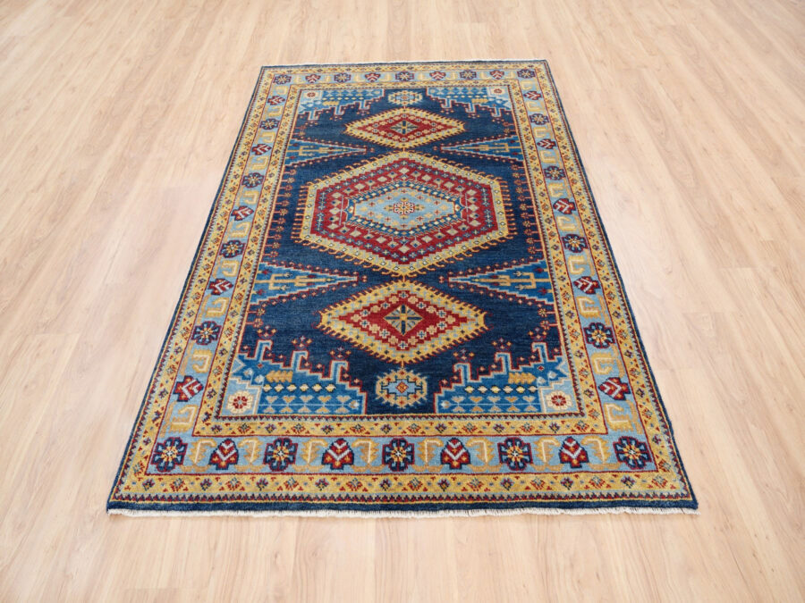 5' x 7',Soft Wool Hand Knotted Persian Denim Blue Oriental Rug - Image 2