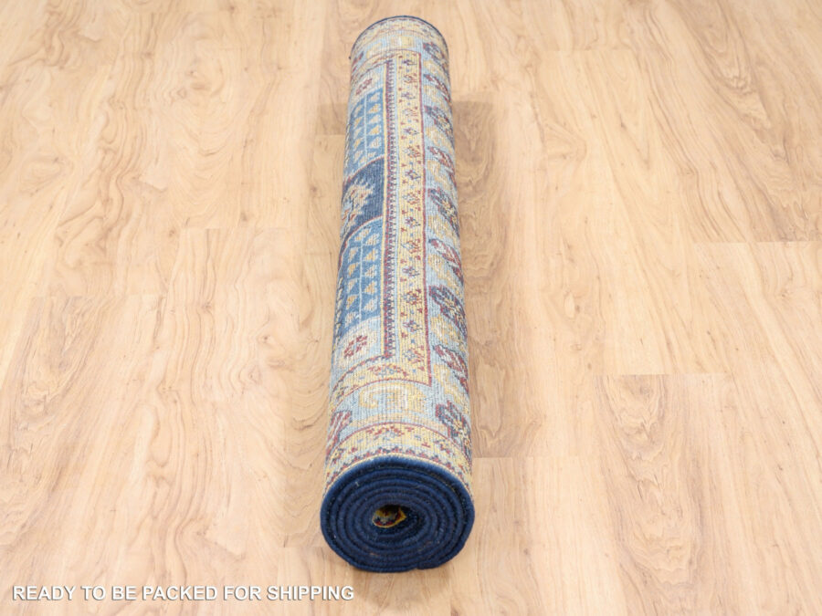 5' x 7',Soft Wool Hand Knotted Persian Denim Blue Oriental Rug - Image 5