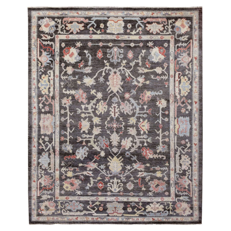 7'9" x 9'7",Charcoal Black Fine Anatolian, Organic Wool Hand Knotted Oriental Rug