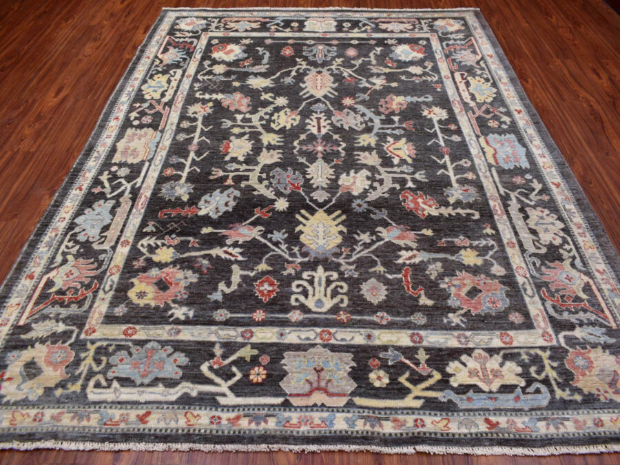 7'9" x 9'7",Charcoal Black Fine Anatolian, Organic Wool Hand Knotted Oriental Rug - Image 3