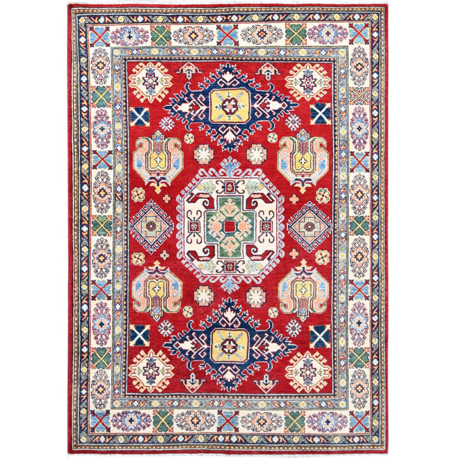 5'2" x 7'2",Cayenne Red, Hand-Knotted Denser Weave, Natural Wool, Oriental Rug