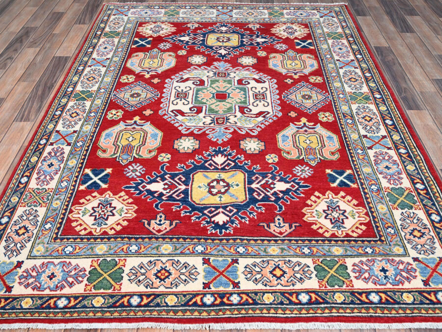 5'2" x 7'2",Cayenne Red, Hand-Knotted Denser Weave, Natural Wool, Oriental Rug - Image 2