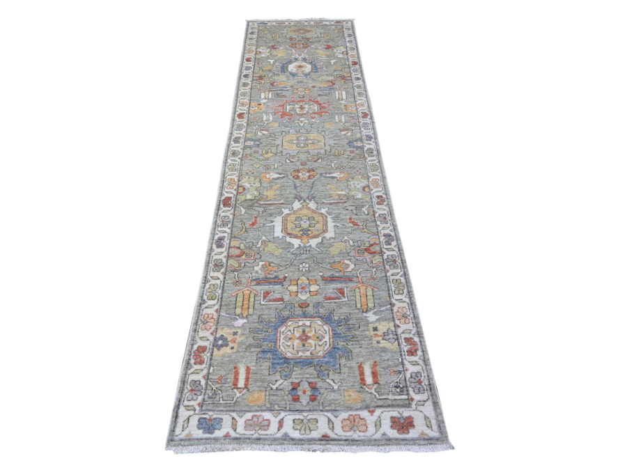 2'7" x 10'3", Hand Knotted, Densely Woven Natural Dyes, Shiny Organic Wool Runner Oriental Rug - Image 2