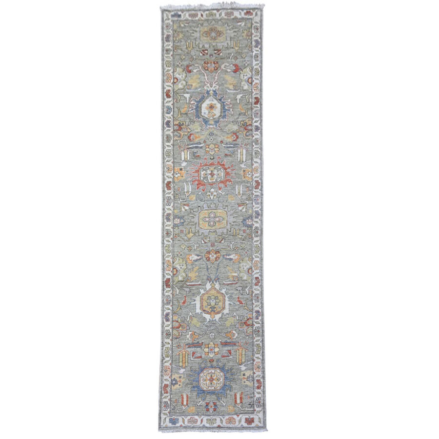 2'7" x 10'3", Hand Knotted, Densely Woven Natural Dyes, Shiny Organic Wool Runner Oriental Rug