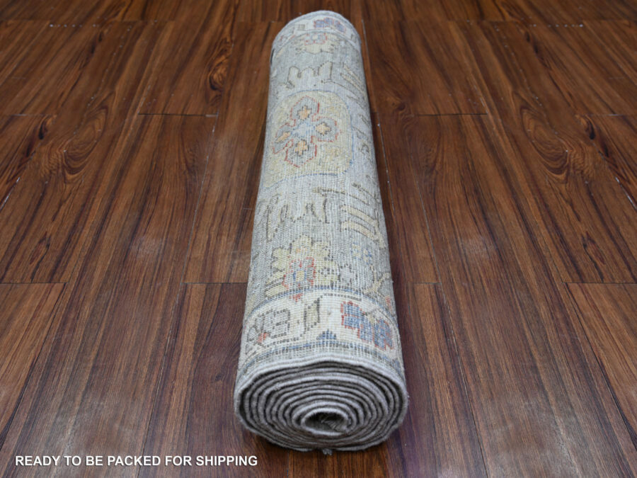 2'7" x 10'3", Hand Knotted, Densely Woven Natural Dyes, Shiny Organic Wool Runner Oriental Rug - Image 5