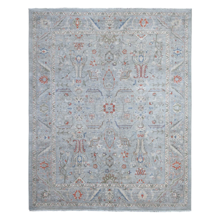 8'2" x 9'10",Smoke Gray, Hand Knotted, Fine Anatolian, Silver Wash Oriental Rug