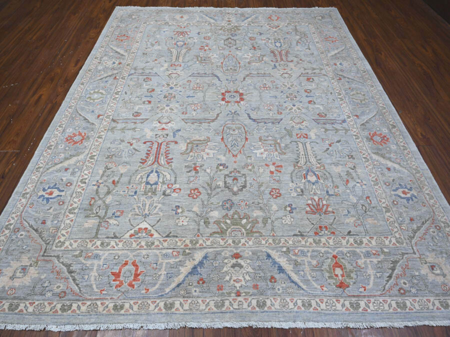 8'2" x 9'10",Smoke Gray, Hand Knotted, Fine Anatolian, Silver Wash Oriental Rug - Image 2