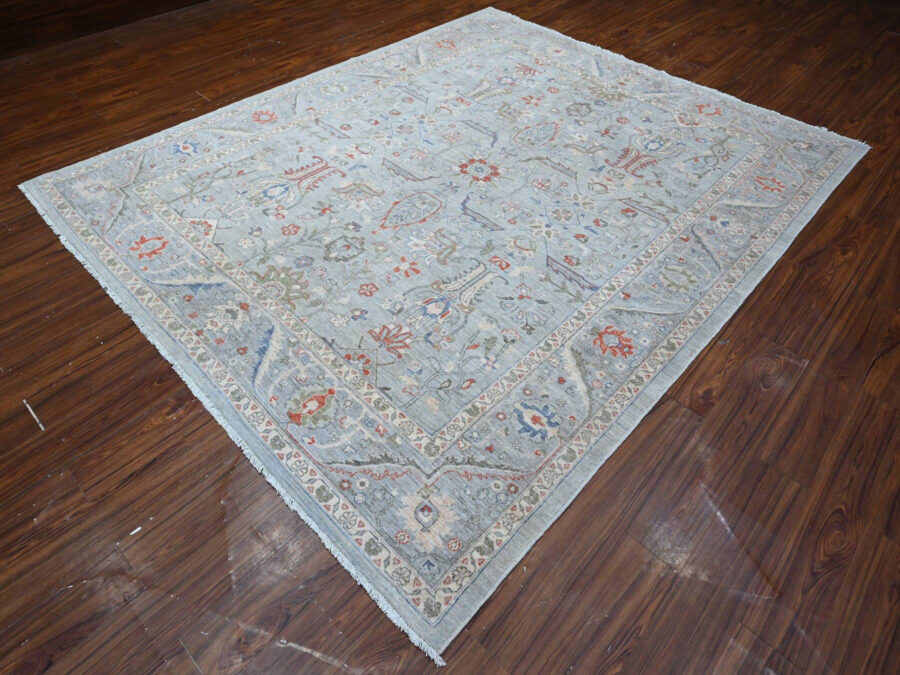 8'2" x 9'10",Smoke Gray, Hand Knotted, Fine Anatolian, Silver Wash Oriental Rug - Image 11