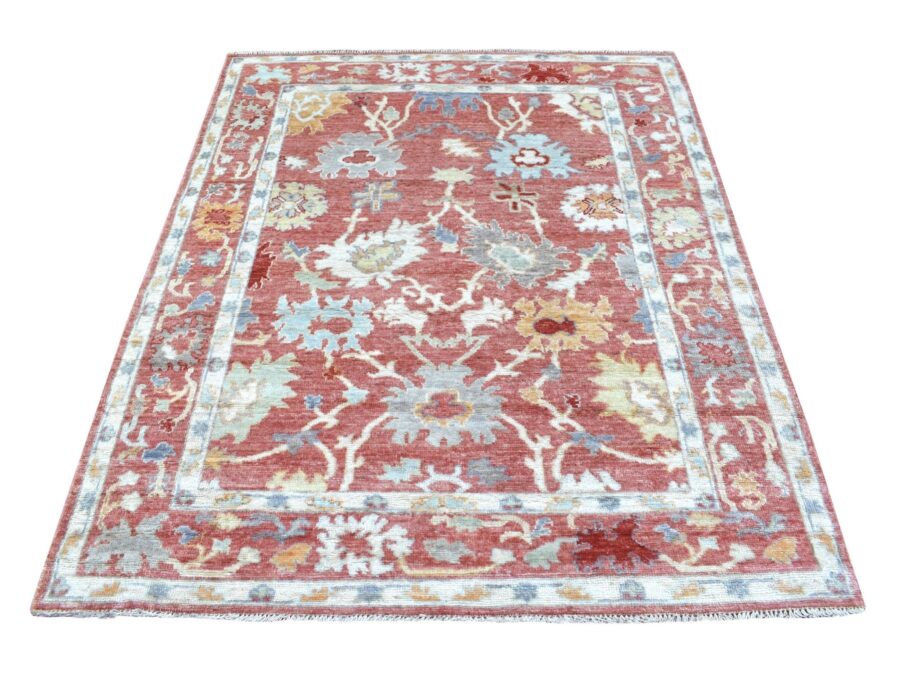 5'2"x6'6",Red With Pop Of Colors,Hand Knotted,Organic Wool,Natural Dyes,Oriental Rug