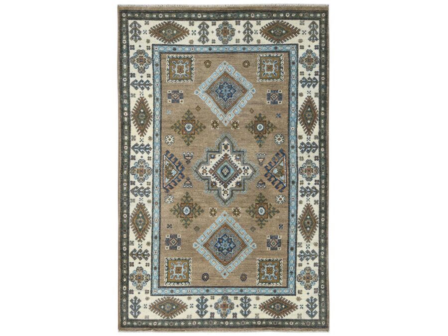 3'9"x5'8" Walnut Brown,Hand Knotted,Organic Wool,Natural Dyes,Oriental Rug