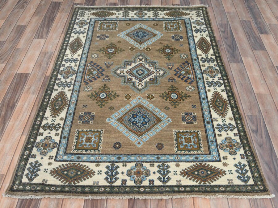 3'9"x5'8" Walnut Brown,Hand Knotted,Organic Wool,Natural Dyes,Oriental Rug - Image 2