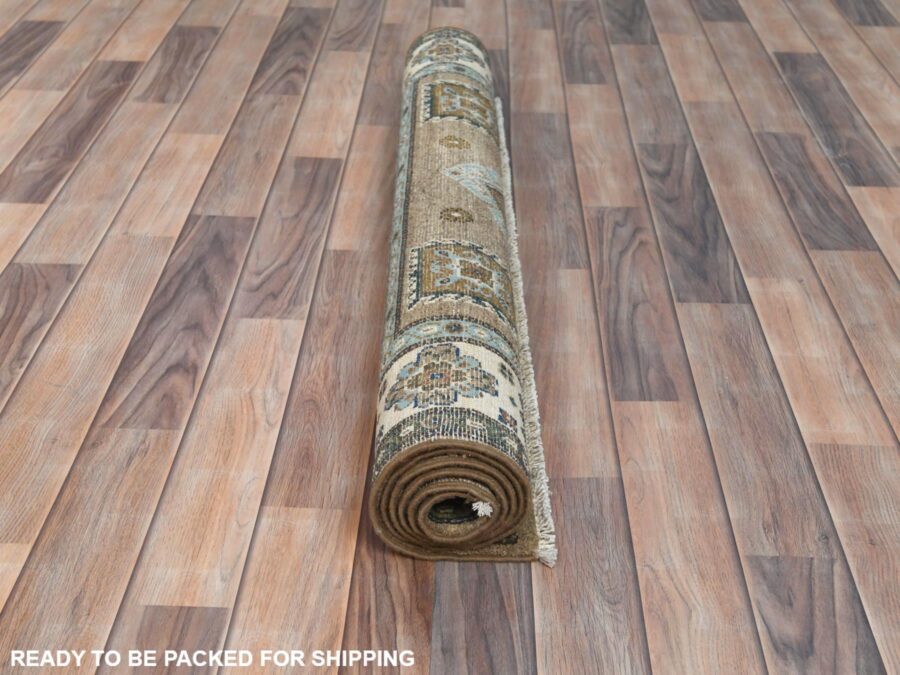 3'9"x5'8" Walnut Brown,Hand Knotted,Organic Wool,Natural Dyes,Oriental Rug - Image 5