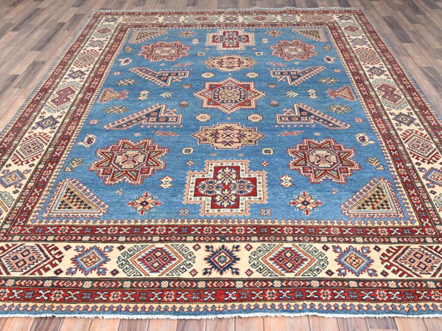 8'x10',Cerulean Blue,Vegetal Dyes,Organic Super Soft Wool,Hand Knotted Oriental Rug - Image 2