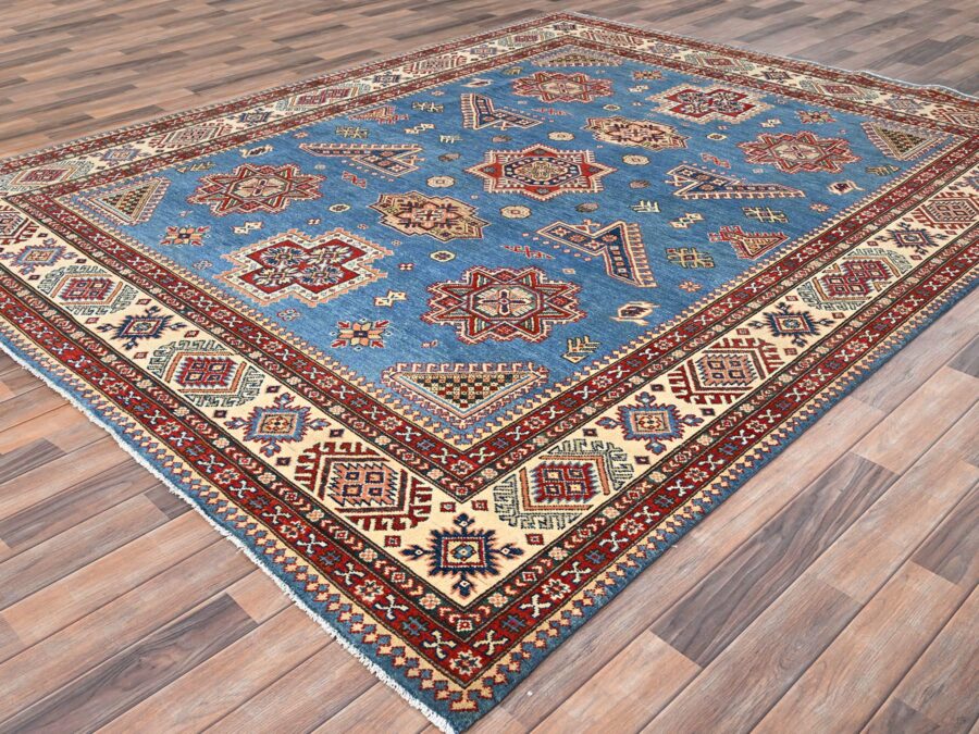 8'x10',Cerulean Blue,Vegetal Dyes,Organic Super Soft Wool,Hand Knotted Oriental Rug - Image 3