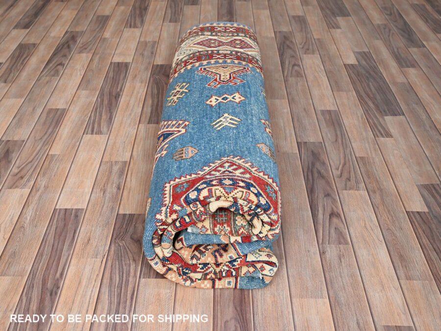 8'x10',Cerulean Blue,Vegetal Dyes,Organic Super Soft Wool,Hand Knotted Oriental Rug - Image 9