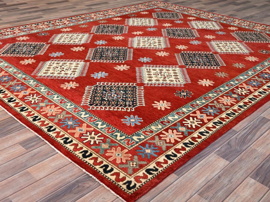 8'2"x9'9" ,Salsa Red with Geometric Patterns,Natural Dyes,Organic wool Oriental Rug - Image 3