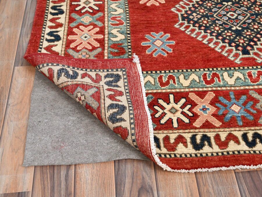 8'2"x9'9" ,Salsa Red with Geometric Patterns,Natural Dyes,Organic wool Oriental Rug - Image 4