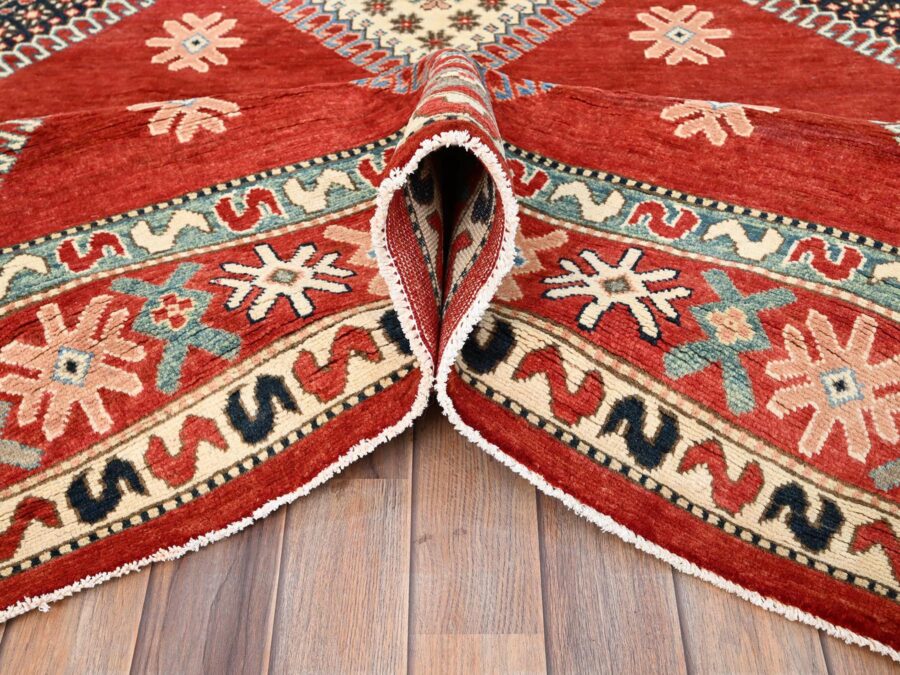 8'2"x9'9" ,Salsa Red with Geometric Patterns,Natural Dyes,Organic wool Oriental Rug - Image 5