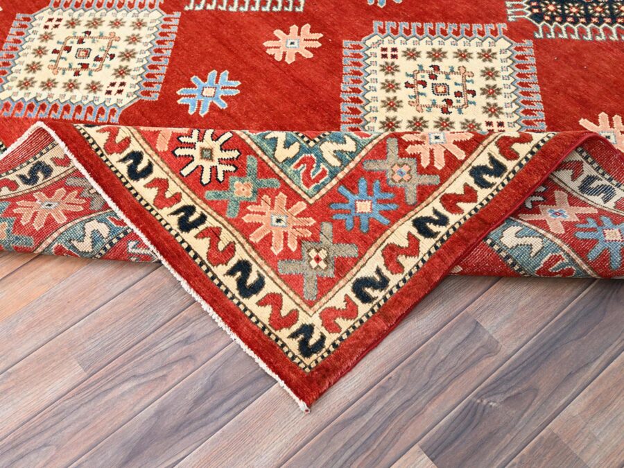 8'2"x9'9" ,Salsa Red with Geometric Patterns,Natural Dyes,Organic wool Oriental Rug - Image 6