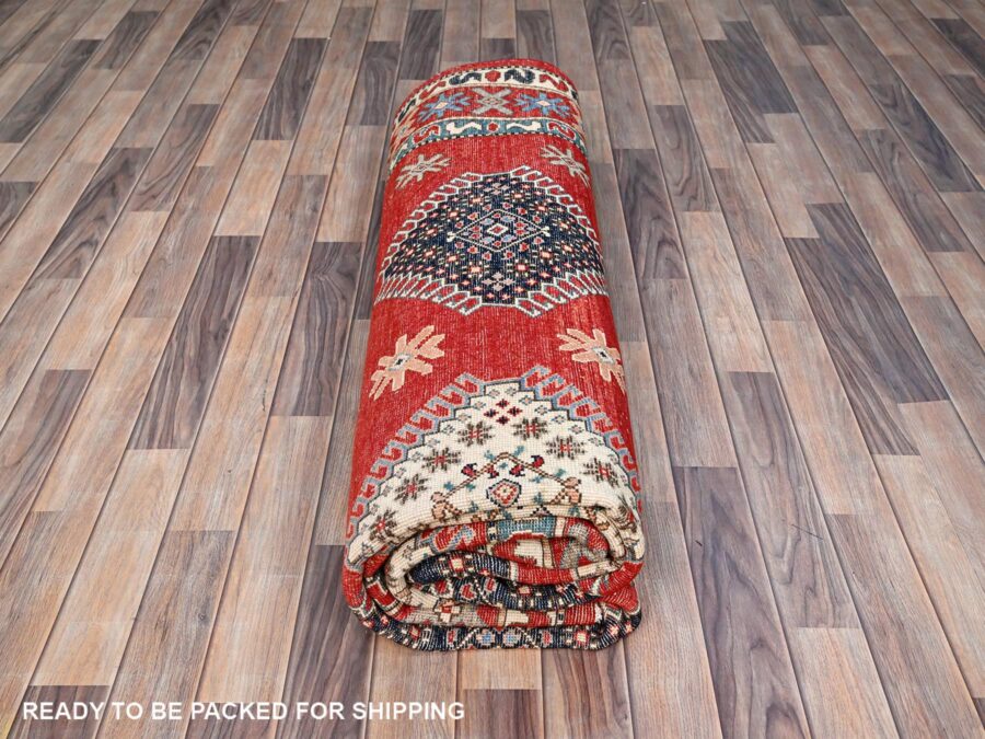 8'2"x9'9" ,Salsa Red with Geometric Patterns,Natural Dyes,Organic wool Oriental Rug - Image 9