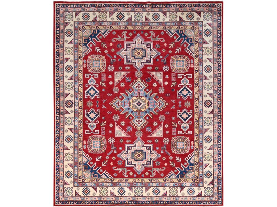 8'x9'10" ,Apple Red,Hand Knotted,Tribal Design,Natural Dyes And Organic Wool,Oriental Rug