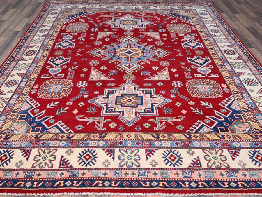 8'x9'10" ,Apple Red,Hand Knotted,Tribal Design,Natural Dyes And Organic Wool,Oriental Rug - Image 2