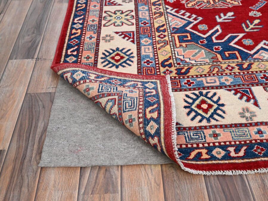 8'x9'10" ,Apple Red,Hand Knotted,Tribal Design,Natural Dyes And Organic Wool,Oriental Rug - Image 4