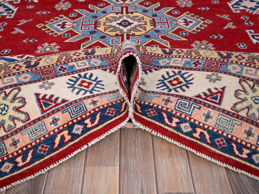 8'x9'10" ,Apple Red,Hand Knotted,Tribal Design,Natural Dyes And Organic Wool,Oriental Rug - Image 5