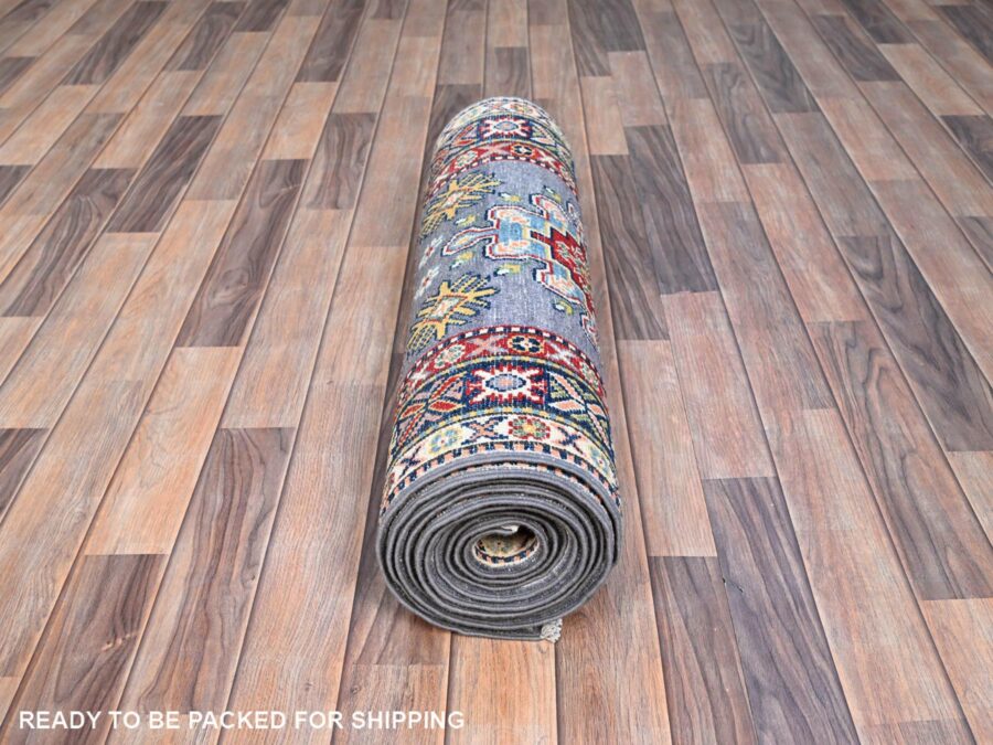 2'9" x 13'7", Blueberry Muffin Blue, Geometric Design, Organic Wool, Runner Oriental Rug - Image 5