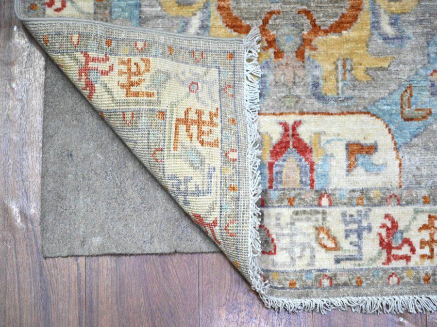 2'6" x 10'5" Hand Knotted, Organic Wool, Vegetal Dye, Leaf Design, Oriental Runner Rug - Image 2