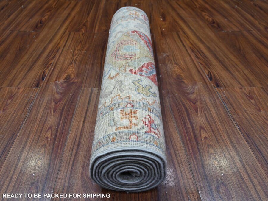 2'6" x 10'5" Hand Knotted, Organic Wool, Vegetal Dye, Leaf Design, Oriental Runner Rug - Image 5