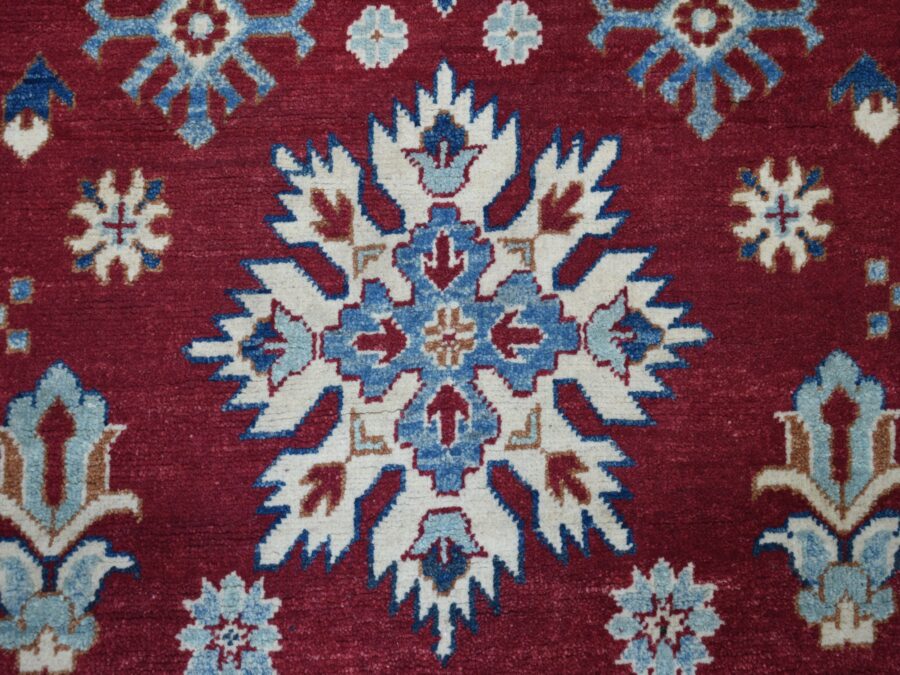 4'x5'10" Red Geometric Design Pure Wool Hand-Knotted Oriental Rug - Image 3