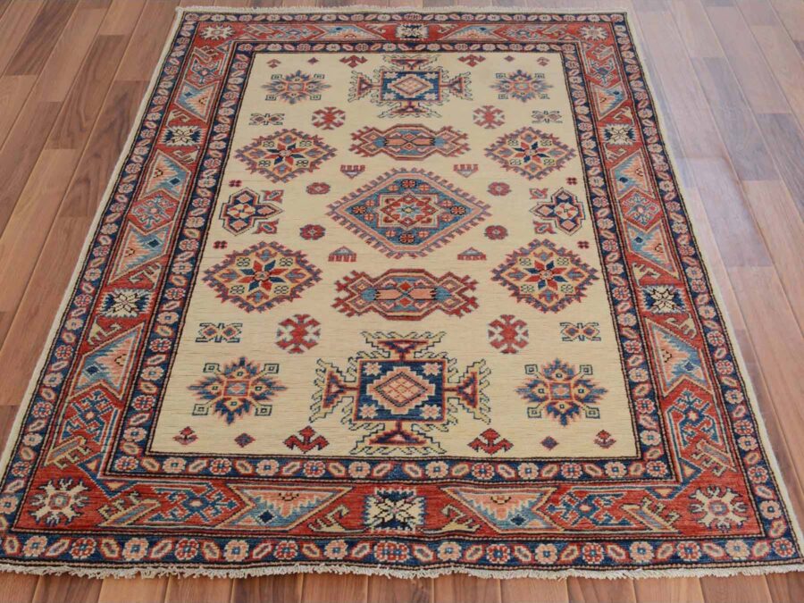 3'10"x5'9" Ivory Special Tribal Design Pure Wool Oriental Rug - Image 2