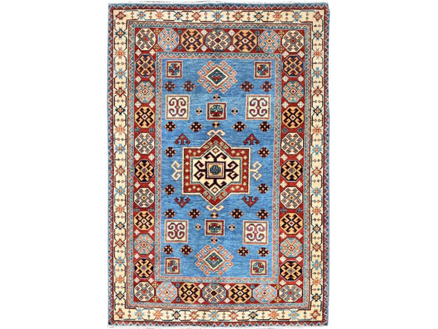 3'10"x5'9" Crystal Seas Blue, Natural Dyes, Hand Knotted,Soft and Velvet Wool, Oriental Rug