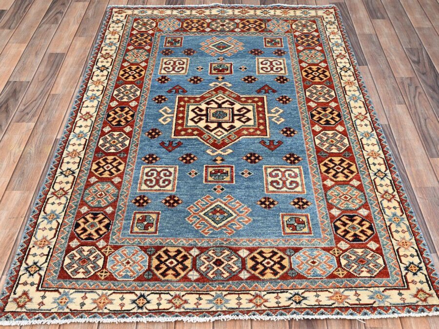 3'10"x5'9" Crystal Seas Blue, Natural Dyes, Hand Knotted,Soft and Velvet Wool, Oriental Rug - Image 2